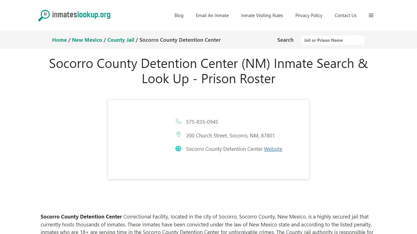 Socorro County Detention Center (NM) Inmate Search & Look Up - Prison ...