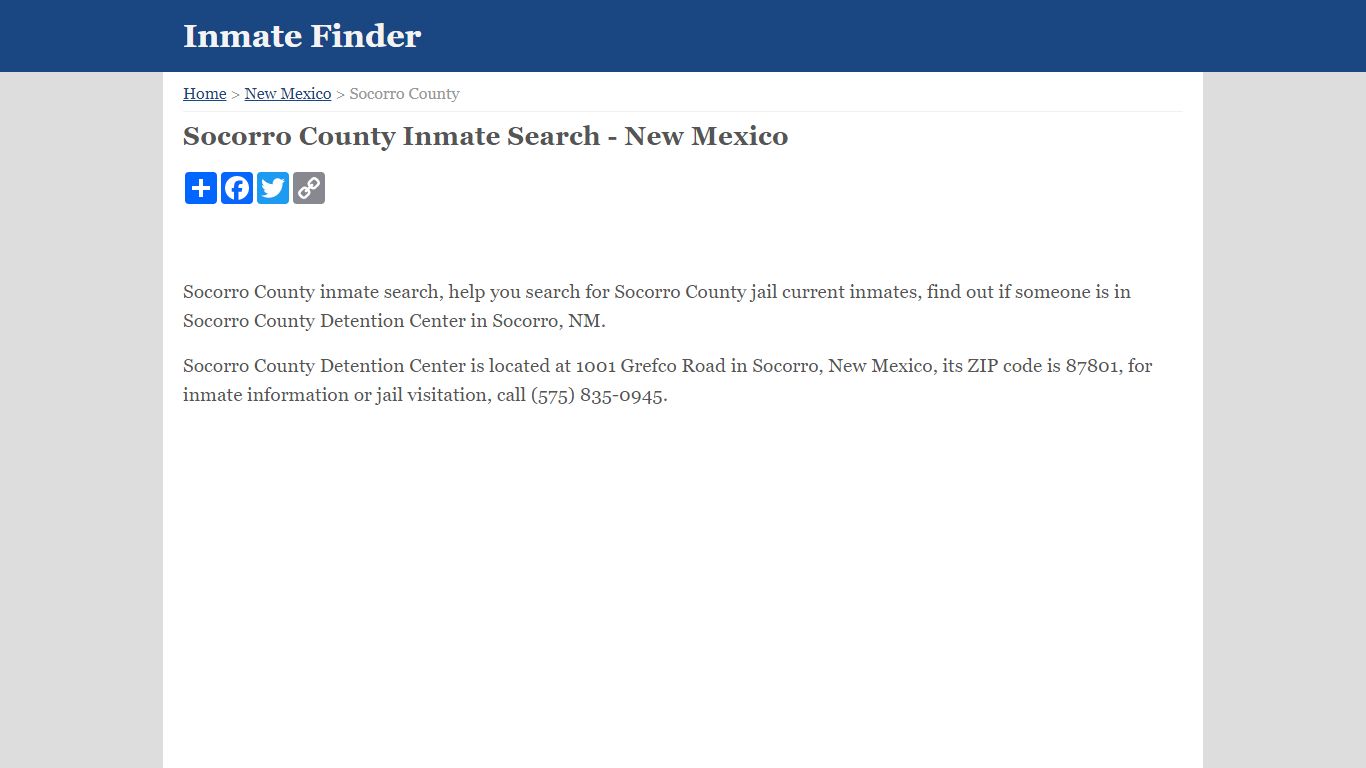 Socorro County Inmate Search - New Mexico - Inmate Finder